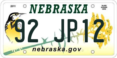NE license plate 92JP12