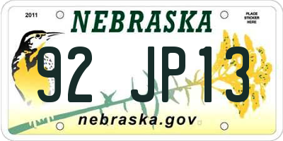 NE license plate 92JP13