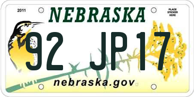 NE license plate 92JP17