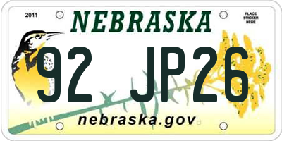 NE license plate 92JP26