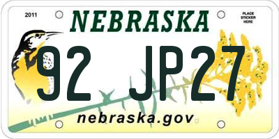 NE license plate 92JP27