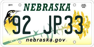 NE license plate 92JP33