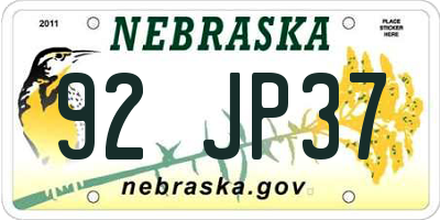 NE license plate 92JP37