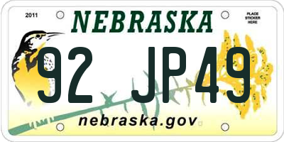 NE license plate 92JP49