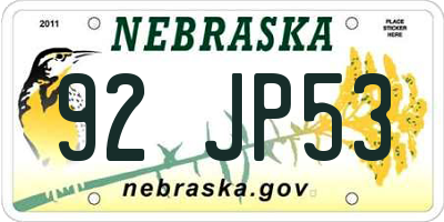 NE license plate 92JP53