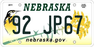 NE license plate 92JP67
