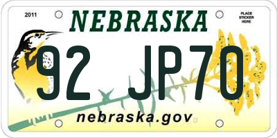 NE license plate 92JP70