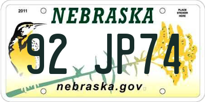 NE license plate 92JP74