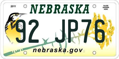 NE license plate 92JP76
