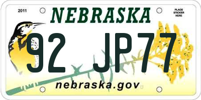 NE license plate 92JP77