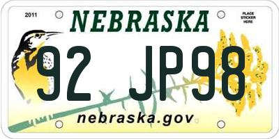 NE license plate 92JP98