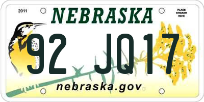 NE license plate 92JQ17