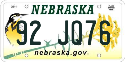 NE license plate 92JQ76