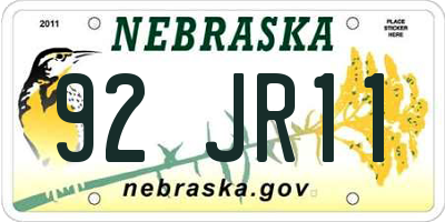NE license plate 92JR11
