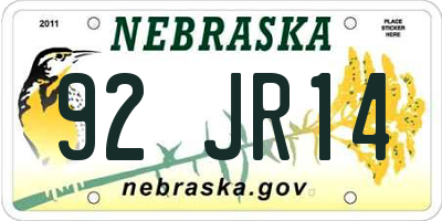 NE license plate 92JR14