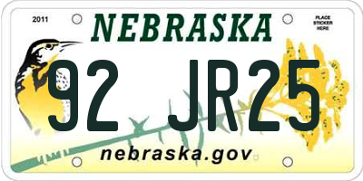 NE license plate 92JR25