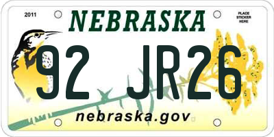 NE license plate 92JR26