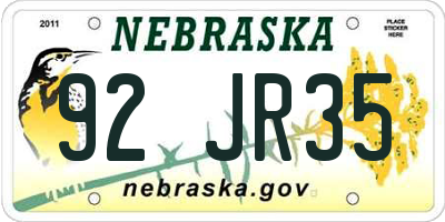 NE license plate 92JR35