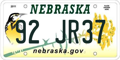 NE license plate 92JR37