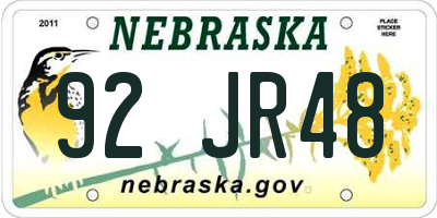 NE license plate 92JR48