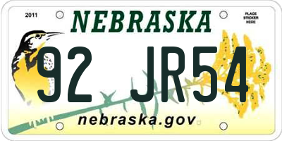 NE license plate 92JR54