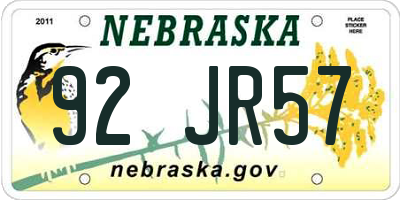 NE license plate 92JR57