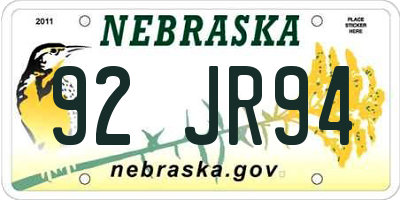 NE license plate 92JR94