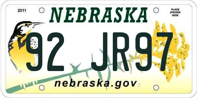 NE license plate 92JR97