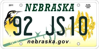 NE license plate 92JS10