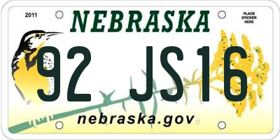 NE license plate 92JS16