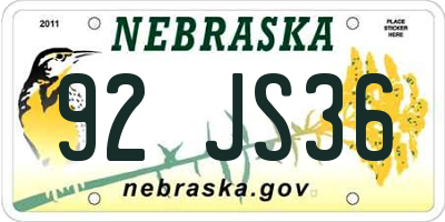 NE license plate 92JS36
