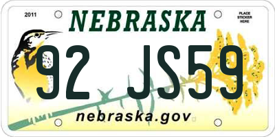 NE license plate 92JS59