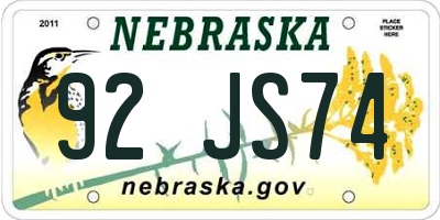 NE license plate 92JS74