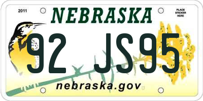 NE license plate 92JS95