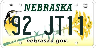 NE license plate 92JT11