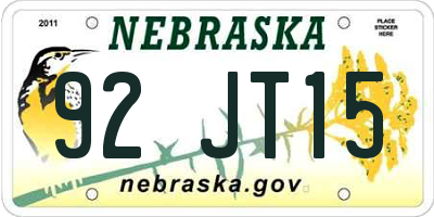 NE license plate 92JT15