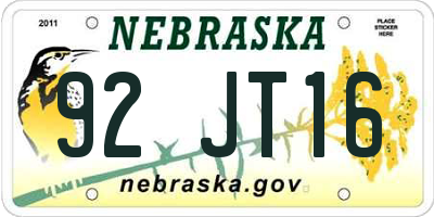 NE license plate 92JT16