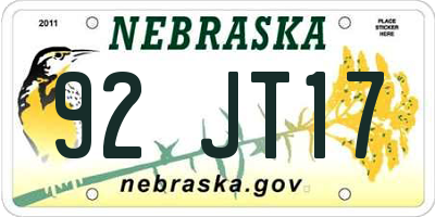 NE license plate 92JT17