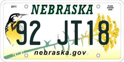 NE license plate 92JT18