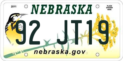 NE license plate 92JT19