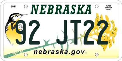 NE license plate 92JT22