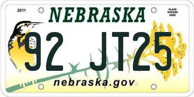 NE license plate 92JT25