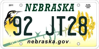 NE license plate 92JT28