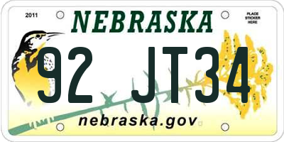 NE license plate 92JT34