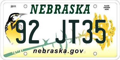 NE license plate 92JT35