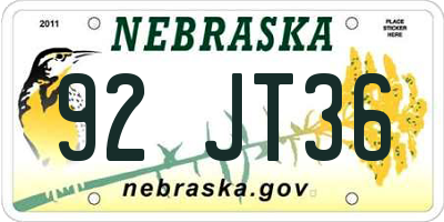 NE license plate 92JT36