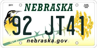 NE license plate 92JT41