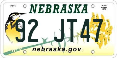 NE license plate 92JT47