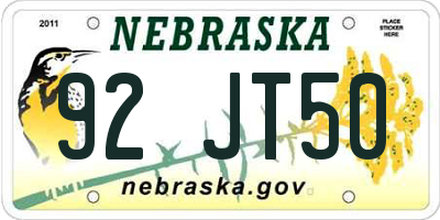 NE license plate 92JT50