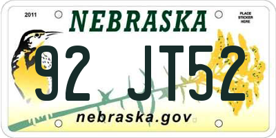 NE license plate 92JT52